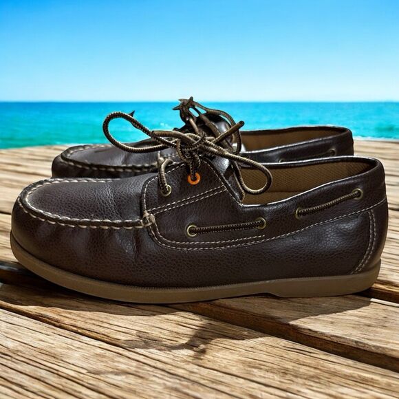 Madison Avenue Benjamin Boat Shoes Youth Size 6M Brown Leather Loafers - Picture 2 of 6